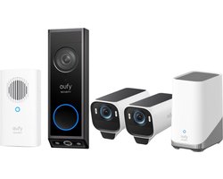eufy Security eufyCam S3 Pro MaxColor Vision 4K 2-Cam Set inclusief Homebase 3 + E340 2K Draadloze Video Deurbel Inclusief Chime - Bundelvoordeel