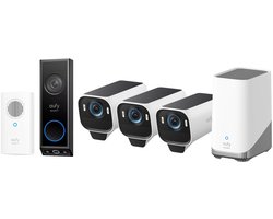 eufy Security eufyCam S3 Pro MaxColor Vision 4K 3-Cam Set inclusief Homebase 3 + E340 2K Draadloze Video Deurbel Inclusief Chime - Bundelvoordeel