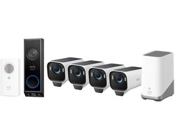 eufy Security eufyCam S3 Pro MaxColor Vision 4K 4-Cam Set inclusief Homebase 3 + E340 2K Draadloze Video Deurbel Inclusief Chime - Bundelvoordeel