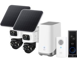 eufy Security eufyCam S4 2-camera set - wit + eufy E340 2K Draadloze Video Deurbel met chime - Accu Zwart