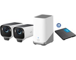 eufy Security S3 Pro Buitencamera's, 2 Pack met HomeBase 3 - Outdoorcam set - 4K Ultra HD resolutie, MaxColor Vision™ technologie, Zonne-energie met SolarPlus™ 2.0, Compatibel met Apple HomeKit, Alexa en Google Assistant + 240GB SSD - Bundelvoordeel
