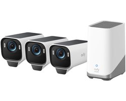 eufy Security S3 Pro Buitencamera's, 3 Pack met HomeBase 3 - Outdoorcam set - 4K Ultra HD resolutie, MaxColor Vision™ technologie, Zonne-energie met SolarPlus™ 2.0, Compatibel met Apple HomeKit, Alexa en Google Assistant