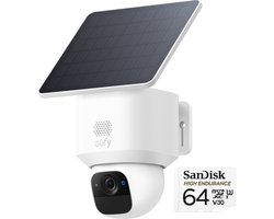 eufy Security Solo Camera E30 – SoloCam - 2K HD-resolutie – 360° Pan & 70° Tilt – AI Auto Lock en Tracking – Zonne-energie met SolarPlus™ Technologie – Draadloze Beveiligingscamera + SanDisk High Endurance MicroSD Card 64GB, Tot 5.000 Uur Opnemen