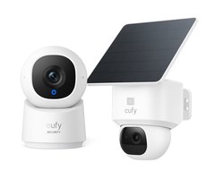 eufy Security Solo Camera E30 – SoloCam - 2K HD-resolutie – 360° Pan & 70° Tilt – AI Auto Lock en Tracking – Zonne-energie met SolarPlus™ Technologie + Indoor Cam C220 - beveiligingscamera met 2K resolutie en 360° PTZ