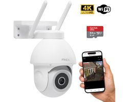 Finex™ Beveiligingscamera Pro voor Buiten Inclusief SD kaart (64GB) - 4K Ultra HD - Beveiligingscamera met kleur nachtzicht - Buiten camera met nachtzicht - Beveiligingscamera buiten - Met wifi en app - Wit