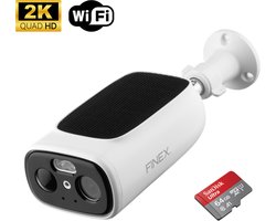 Finex™ Solar Camera - Draadloze Beveiligingscamera voor Buiten - Inclusief SD-kaart (64GB) - Buiten camera met zonnepaneel - Bewakingscamera voor buiten - Beveiligingscamera buiten - 2K Ultra HD - Met wifi en app - Wit