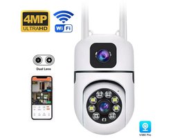 Gabrys® 2 -in- 1 Beveiligingscamera Voor Buiten en Binnen - 360° Draaibare Camera met Nachtzicht - 4MP Dubbele Lens - Bewegingsdetectie & Alarm - WiFi - Tweerichtingsaudio - Camerabewaking