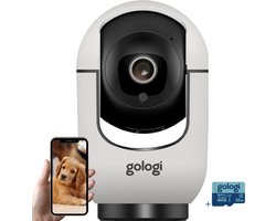 Gologi Beveiligingscamera binnen - 2K 3MP Ultra HD - Huisdiercamera met app - Beveiligingscamera's - Wifi Camera APP - Volgt beweging en geluidsdetectie - Bewakingscamera - Incl. 32GB SD - Wit