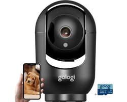 Gologi Beveiligingscamera binnen - 2K 3MP Ultra HD - Huisdiercamera met app - Beveiligingscamera's - Wifi Camera APP - Volgt beweging en geluidsdetectie - Bewakingscamera - Incl. 32GB SD - Zwart