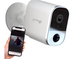 Gologi draadloze camera op accu - Beveiligingscamera - Bewakingscamera voor Buiten - Met nachtzicht - WiFi camera - Security camera - Oplaadbaar - Nederlandstalige app - Wit