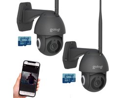 Gologi Superior Beveiligingscamera Buiten – 2 stuks - 3K HD 5MP - Buiten Camera Met Nachtzicht – Buitencamera - Bewakingscamera voor Buiten - Muur & Dakbevestiging - Met WiFi en APP - Incl. 32GB SD - Zwart