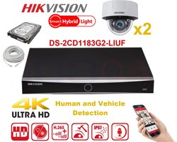 HIKVISION IP Camera Kit 2x Dome Smart Hybrid Light Serie 8MP NVR 4xChannel POE- 2TB Harde Schijf Max 4x Camera (nieuw)
