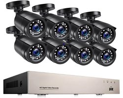 Home Security Systeem H.265 + 8CH - CCTV - Beveiligingscamera set met 8 Camera's Outdoor Buiten - Home Security Camera Systeem - Wifi Camera Set - Video + Audio-opname - Beveiligingscamera - 8 Camera’s - Nachtzicht - Motion Detector