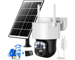 IBETTERTEC 4G LTE Bewakingscamera Buiten met SIM-kaart – 2K Ultra HD, Nachtzicht, Bewegingsdetectie, IP67, 360° Draaibaar – Incl. 32GB SD-kaart & Zonnepaneel – Voor Tuin, Erf & Bedrijf