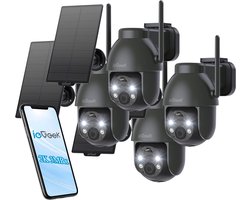 ieGeek 2K PTZ Bewakingscamera Buiten Draadloos met Batterij, Solar WiFi Beveiligingscamera voor thuis met Zonnepaneel en PIR Bewegingsdetectie, Kleuren Nachtzicht CCTV IP Camera Security - zwart - 4 stuks