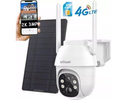 ieGeek 4G Cellular Beveiligingscamera Buiten 2K, PTZ LTE Bewakingscamera Buiten Draadloos Zonder WIFI, IP Security Camera Buiten Solar 8400mAh Batterij Oplaadbare, Zonnepaneel, PIR Detectie, Wit