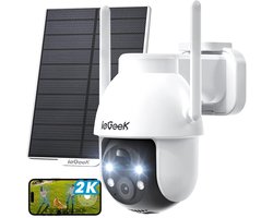 ieGeek Beveiligingscamera Draadloos Buiten - 2K Solar Wifi Camera - voor Huisbeveiligingssysteem - Batterijgevoede Bewakingscamera met Zonnepaneel - 360° PTZ - Kleuren Nachtzicht - Bewegingssensor - Werkt met Alexa