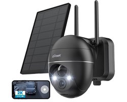 ieGeek Beveiligingscamera Draadloos Buiten – 2K Ultra HD - Camerabewaking - Bewakingscamera Voor Buiten - Buitencamera - Buiten Camera Met Nachtzicht - Oplaadbaar - Met WiFi en APP - Incl. Zonnepaneel - 360° PTZ - Zwart