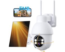 ieGeek Q4 Pro Beveiligingscamera Draadloos Buiten – 5MP Ultra HD - Camerabewaking - Bewakingscamera Voor Buiten - Buitencamera - Buiten Camera Met Nachtzicht - Oplaadbaar - Met WiFi en APP - Incl. 1.6W Zonnepaneel - WIT