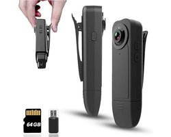 Mini Bodycam - Opname Audio en Video - 1080P Nachtzicht Camera - Draagbare Persoonlijke Beveiligingscamera - Voor Security, Bewaking & Reizen - Zwart - 64GB Kaart Inbegrepen