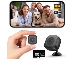 Mini WiFi Camera - Bewakingscamera 4K FHD - Baby - Huisdier - WiFi met App - Nachtzicht - Incl. 64GB SD Kaart - Beveiligingscamera voor binnen - Verborgen Camera - Auto IR Nachtzicht - Bewegingsdetectie Waarschuwing