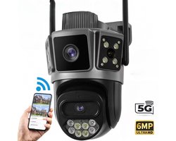 MrGoods - Beveiligingscamera Voor Buiten en Binnen V2 - Buiten Camera met Nachtzicht - Dubbele Lens 6MP - 360° Dekking - Met 2.4G & 5G WiFi en APP - Bewegingsdetectie en alarm - Tweerichtingsgesprek - Camerabewaking