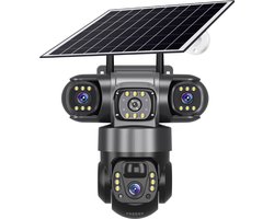 Narvie 4G 4K Zonnepaneel Beveiligingscamera – 3 Lenzen – Slimme PIR-Detectie – AI Herkenning – PTZ – Geen WiFi Nodig