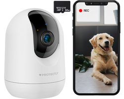 Protectly® Beveiligingscamera binnen - 2K Ultra HD - 64GB SD - Huisdiercamera met app - Beveiligingscamera's - Wifi Camera APP - Volgt beweging en geluidsdetectie - Bewakingscamera - - 2.4/5 GHz - Wit