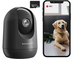 Protectly® Beveiligingscamera binnen - 2K Ultra HD - 64GB SD - Huisdiercamera met app - Beveiligingscamera's - Wifi Camera APP - Volgt beweging en geluidsdetectie - Bewakingscamera - 2.4/5 GHz - Zwart