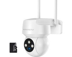 Protectly® Beveiligingscamera Buiten – 3K HD 5MP - Buiten Camera Met Nachtzicht – Buitencamera - Bewakingscamera voor Buiten- Met WiFi en APP - Incl. 64GB SD - Wit