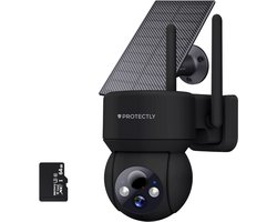 Protectly® Beveiligingscamera Draadloos Buiten – 3K Ultra HD - 64GB SD - Camerabewaking - Bewakingscamera Voor Buiten - Buitencamera - Buiten Camera Met Nachtzicht - Oplaadbaar - Met WiFi en APP - Incl. Zonnepaneel - Zwart