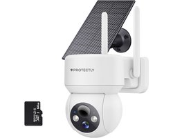 Protectly® Beveiligingscamera Draadloos Buiten – 3K Ultra HD - Camerabewaking - Bewakingscamera Voor Buiten - Buitencamera - Buiten Camera Met Nachtzicht - Oplaadbaar - Met WiFi en APP - Incl. 64GB SD - Incl. Zonnepaneel - Wit
