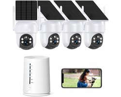 Q04 Buitencamera's, 4 Pack met HomeBase – Beveiligingscamera'svoor Buiten 4MP set - 4K Ultra HD Camerabewaking -resolutie, geïntegreerd zonnepaneel, compatibel met Apple HomeKit, Alexa en Google Assistant