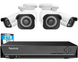 REOLINK RLK8-800B4 4K Beveiligingscamera Systeem - H.265 4 Stuks 8MP PoE Beveiligingscamera's Bedraad met Persoons- en Voertuigdetectie, 4K 8CH NVR met 2TB HDD voor 24/7 Opname