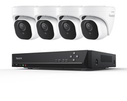 REOLINK RLK8-800D4 4K Beveiligingscamera Systeem, 4 Stuks H.265 PoE Bedrade Koepelcamera's met Persoons- en Voertuigdetectie, 4K/8MP 8CH NVR met 2TB HDD voor 24/7 Opname
