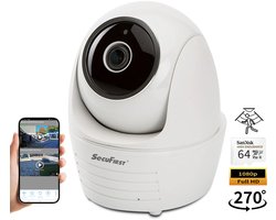 SecuFirst CAM114SSD64 Draadloze IP camera voor binnen - Met 64GB micro sd kaart - Pan/Tilt draai- kantelbaar - 10M nachtzicht - Huisdiercamera met app - Beveiligingscamera - Wifi camera app - Volgt beweging - bewakingscamera
