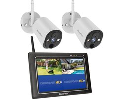 SecuFirst CWL401W/2 Draadloze 3 megapixel Beveiligingscamera met monitor - 7 inch touchscreen + 2 camera's - Wit - Gratis app