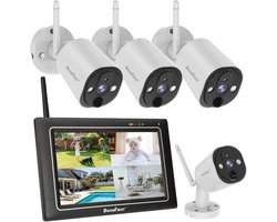 SecuFirst CWL401W/4 Draadloze 3 megapixel Beveiligingscamera met monitor - 7 inch touchscreen + 4 camera's - Wit - Gratis app