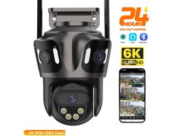 Serolux® - Beveiligingscamera - 4K/8MP - Spotlights - IP66 - Dual Lens 4X Digitale Zoom - Audiofunctionaliteit - 64G SD-kaart - 360° - Waterdicht - 4 gebruikers - Nachtzicht - Zwart -