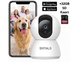 SNTIALS Slimme Huisdiercamera 1080p Full HD – Live Beeld via App | Bewegings- & Geluidsdetectie | Twee-weg Audio | Inclusief 32GB SD-kaart | Binnen Beveiligingscamera