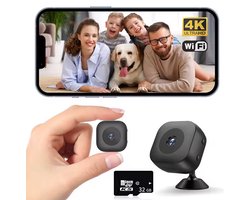 Spy Camera - Bewakingscamera 4K FHD Mini WiFi Camera - Baby Huisdier - WiFi met App - Nachtzicht - Incl. 32GB SD Kaart - Beveiligingscamera voor binnen - Verborgen Camera - Auto IR Nachtzicht - Bewegingsdetectie Waarschuwing