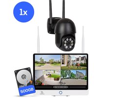 TecEye PTZ 1x Bewakingscamera met Monitor – Draadloze Beveiligingscamera met 10 inch Scherm – Camera met Monitor – Bewakingscamera met Scherm - 500GB Opslag
