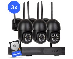 Teceye PTZ Camera Systeem – 3x Beveiligingscamera Draadloos Buiten – CCTV Camera Systeem met Recorder – 355° Pan Tilt Zoom & Nachtzicht