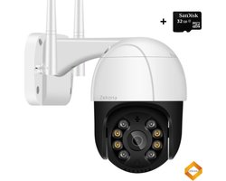 Zekona 20C Wit - Full HD Beveiligingscamera - IP Camera Beveiliging - Outdoor Beveiliging - Bewakingscamera voor Binnen & Buiten - Buiten Camera met Nachtzicht - Indoor Camera met Meeluister Functie - WiFi 4x Digitale Zoom + 32 GB SD Kaart