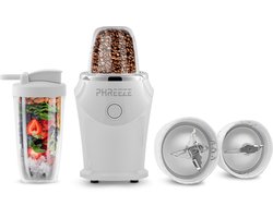 2-in-1 Smoothie Maker & Koffiemolen Elektrisch - Blender To Go - 2 Bekers (400ML & 200ML) - Mini Blender - Wit