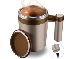 Automatic stirring mug, rechargeable automatic magnetic coffee mug, waterproof automatic stirring mug, suitable for making milk/cocoa in the office/kitchen/travel, 400ml, best gift - brown.