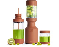 BEAST Blender - 3 To-go bekers - 785 ml - Smoothie maker met bewaardoppen, drinkdop en draagdop - 850 W - Terra