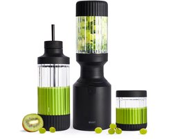 BEAST Blender - Smoothie maker met 3 to-go bekers, bewaardoppen en draagclip - 850W - Mixt bevroren fruit & ijs - Zwart