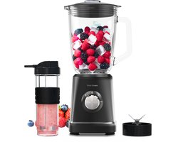 Blender 1000W - 1.5L - Smoothie Maker - Inclusief beker to go 570ml - Glas - Zwart - Vivid Green