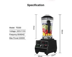 Blender - 2L BPA-vrij Jar - 2200W - Foodprocessor - Pre-geprogrammeerde Instellingen - Variabele Snelheid - Ideaal voor Smoothies - IJs en Soepen - Grote 2L capacitei - Standaard